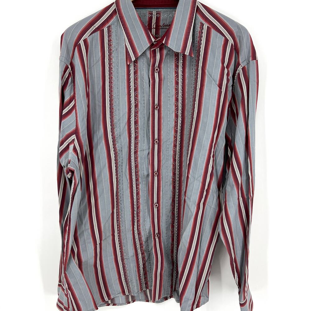 Robert Graham Cotton Button Up Shirt Striped Embroidered Size 2XL